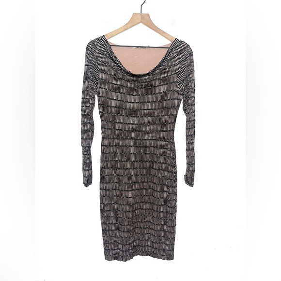 BODEN Long Sleeve Sheath Dress Black Printed Draped Neck Size 6R Wool Blend - Picture 1 of 9